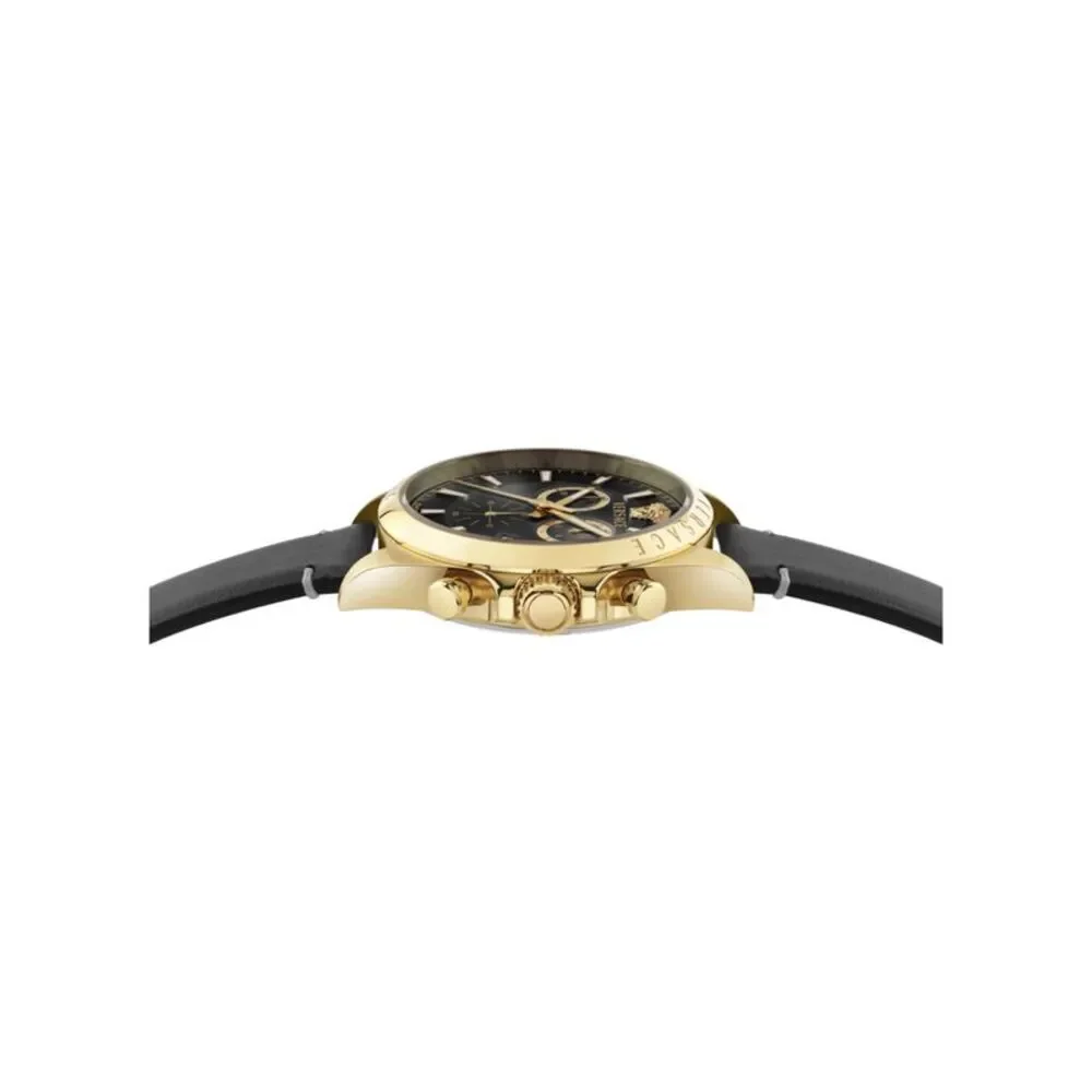 Versace Anteo Chrono Leather Watch Gold Mens